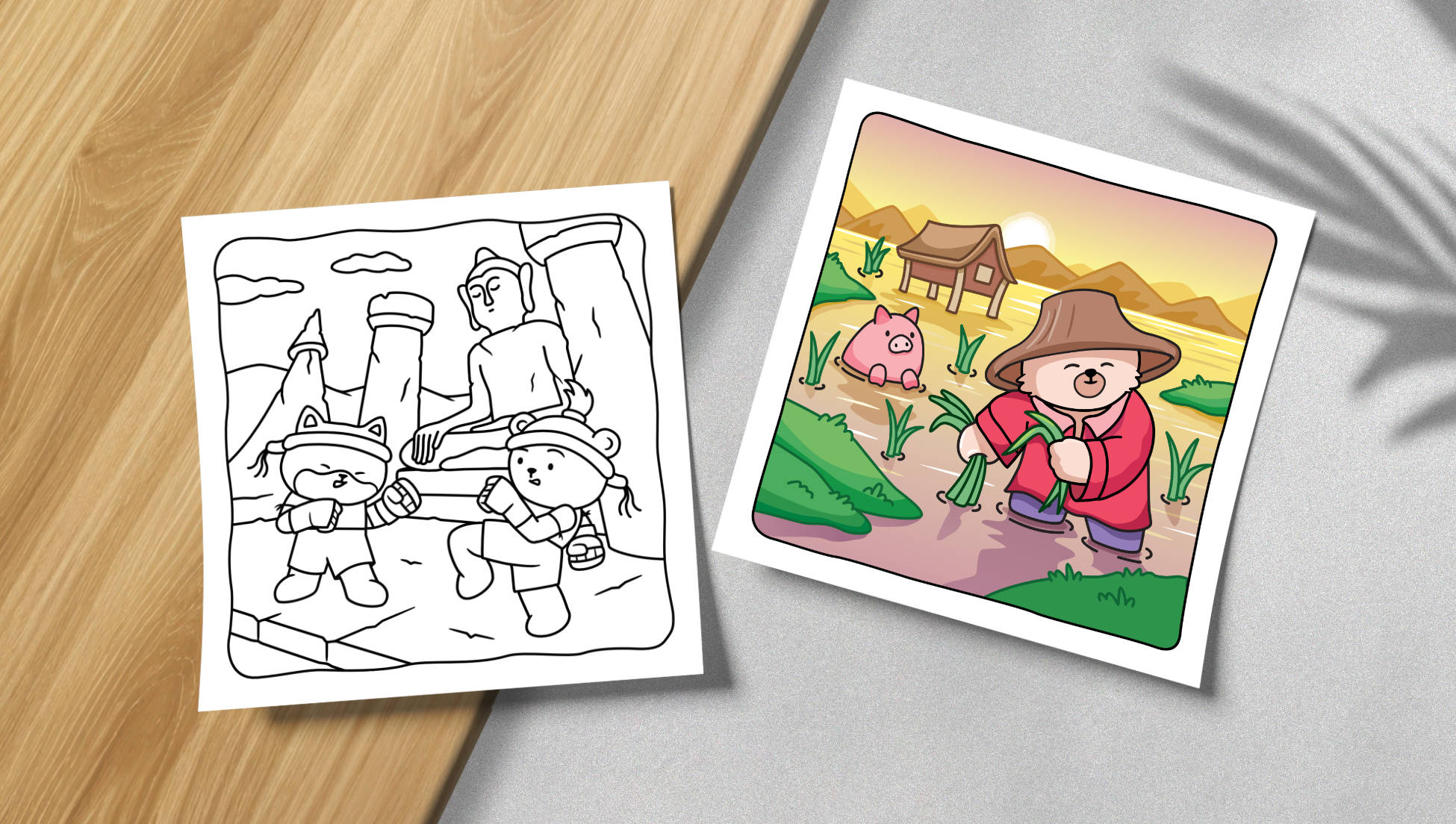 Cozy Thailand rice farming & Muay Thai coloring pages