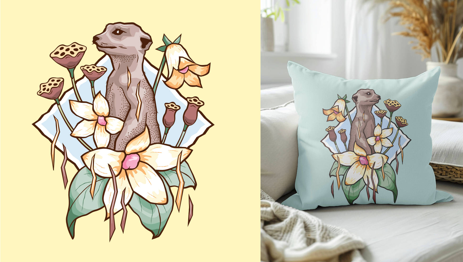 Meerkat floral illustration