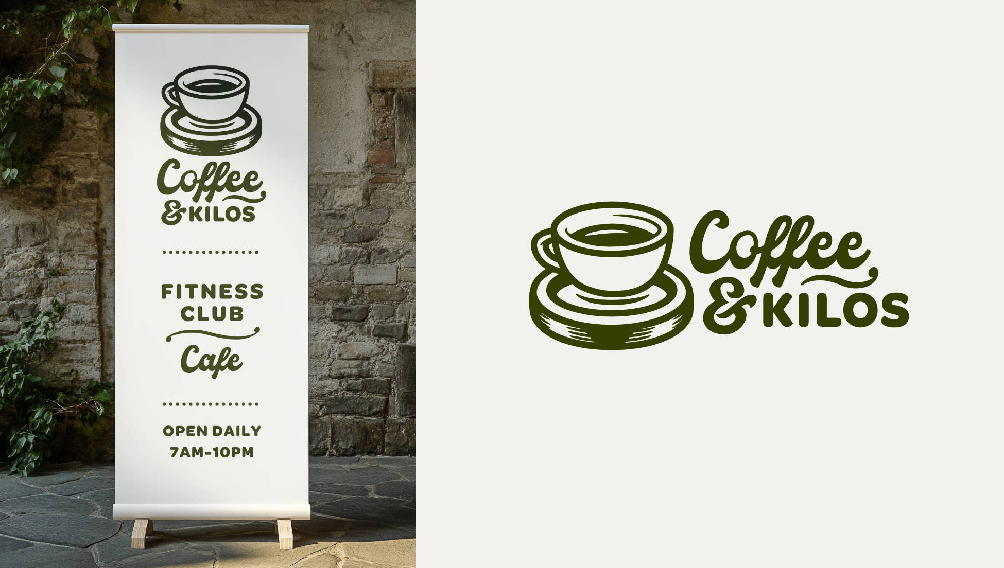 Coffee & Kilos fitness club cafe logo concept