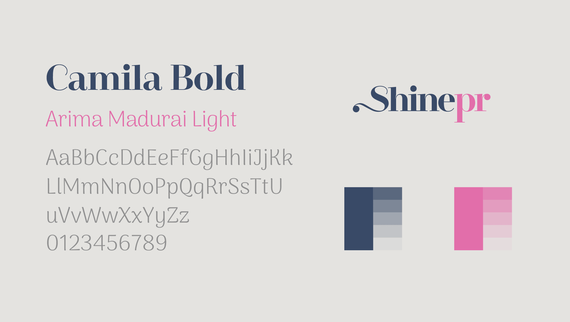 Shine PR logo, colours and fonts